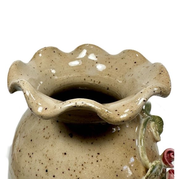 Pottery Vase Bud Studio Signed Art Glaze Brown Stoneware MCM Ruffled Stoneware - Picture 6 of 9